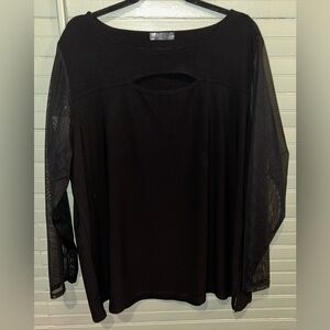 NWOT Love Scarlett Women's Black Keyhole Blouse with Sheer Sleeves Size 3X